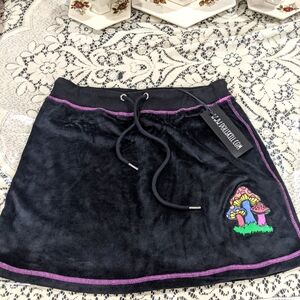 Women's Dolls Kill Black Velvet Pull Up Skirt Mushroom Goth Emo Festival Cosplay
